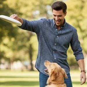 Tommy Hilfiger Men's Cotton Blue White Shirt Ptp 21" L 29"